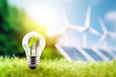 Light Bulb With Green Leaf And Renewable Energy