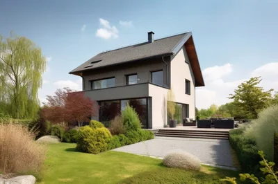 Modern Two Story Residential House With Landscaped Garden