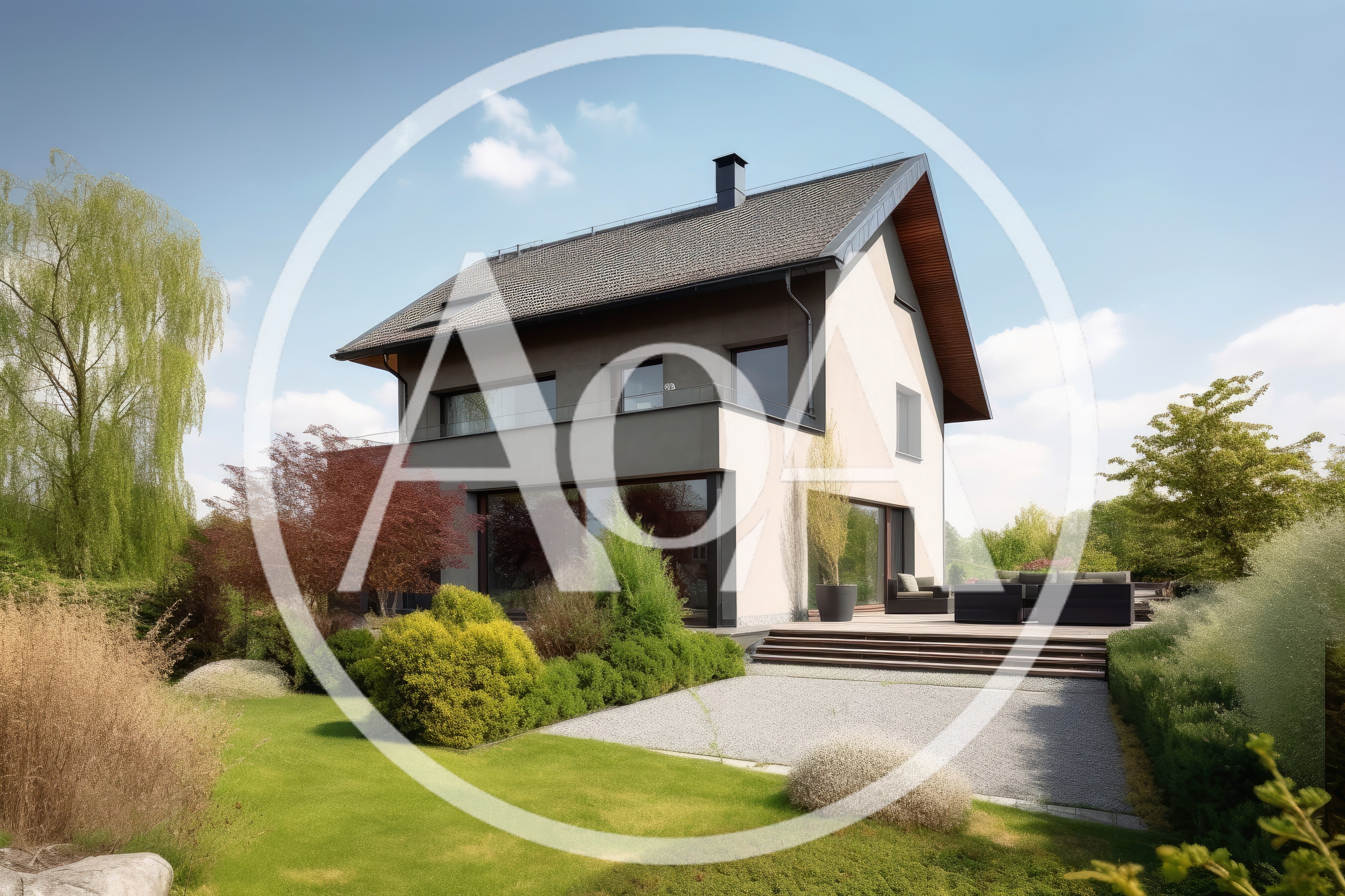 Modern Two Story Residential House With Landscaped Garden