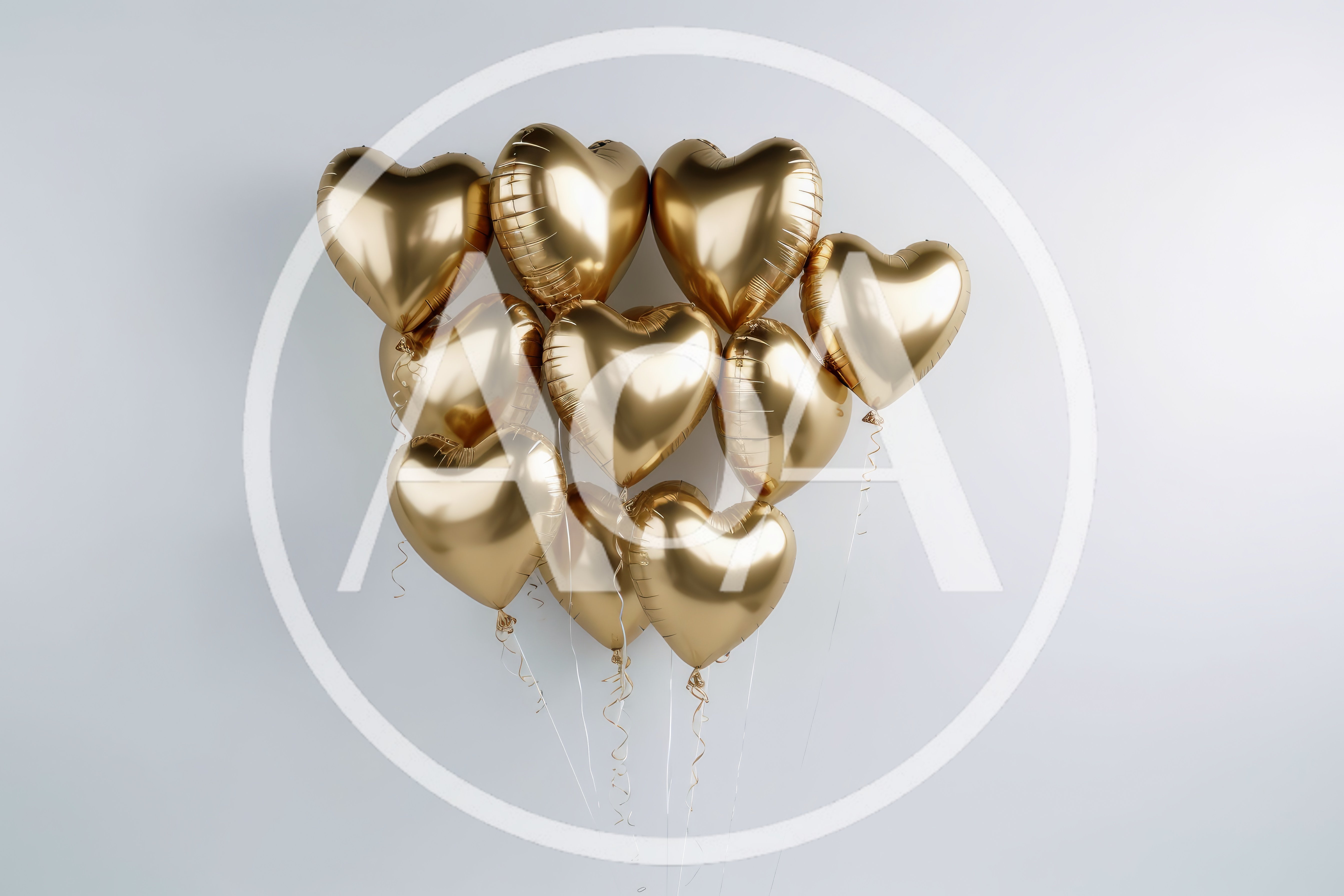 Bunch Of Shiny Gold Heart Shaped Balloons