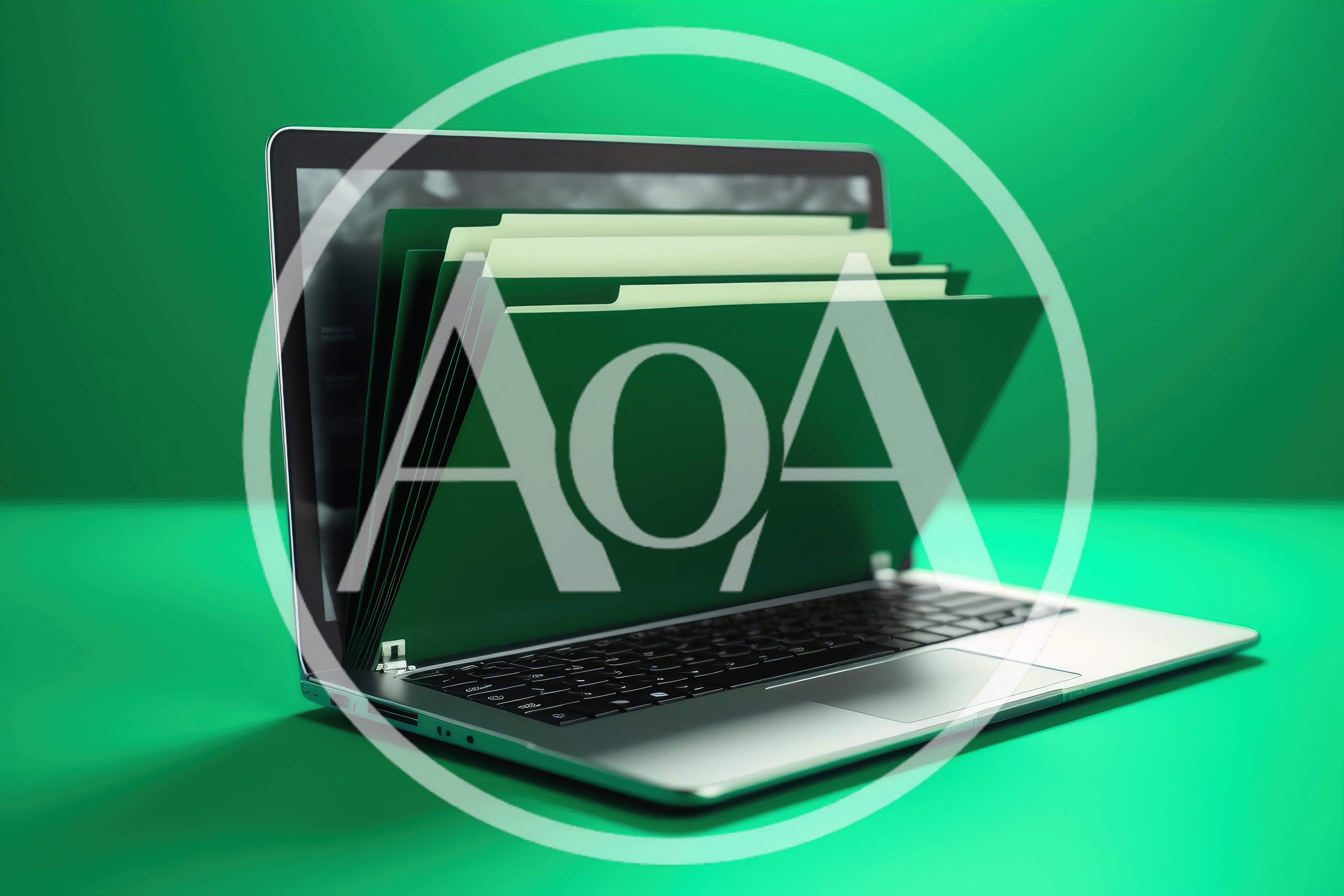 Laptop Computer With Green File Folders Emerging From Screen