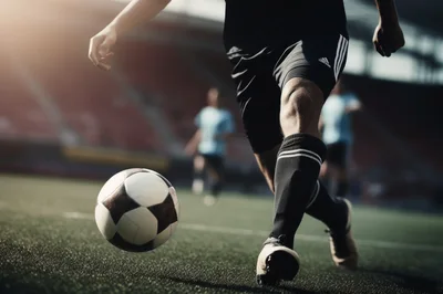 Soccer Player Dribbling Ball On Stadium Field