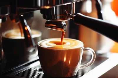 Espresso Pouring Into A Glass Coffee Cup