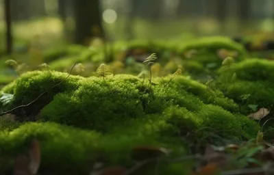 Lush Green Moss Growing On Forest Floor