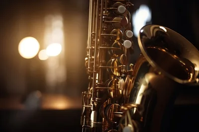 Close Up Of A Golden Saxophone In A Jazz Club