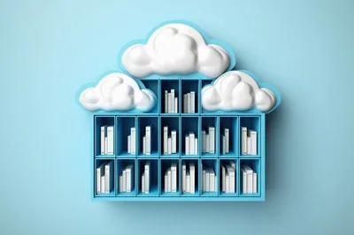 Cloud Shaped Bookshelf With White Books On Blue Wall
