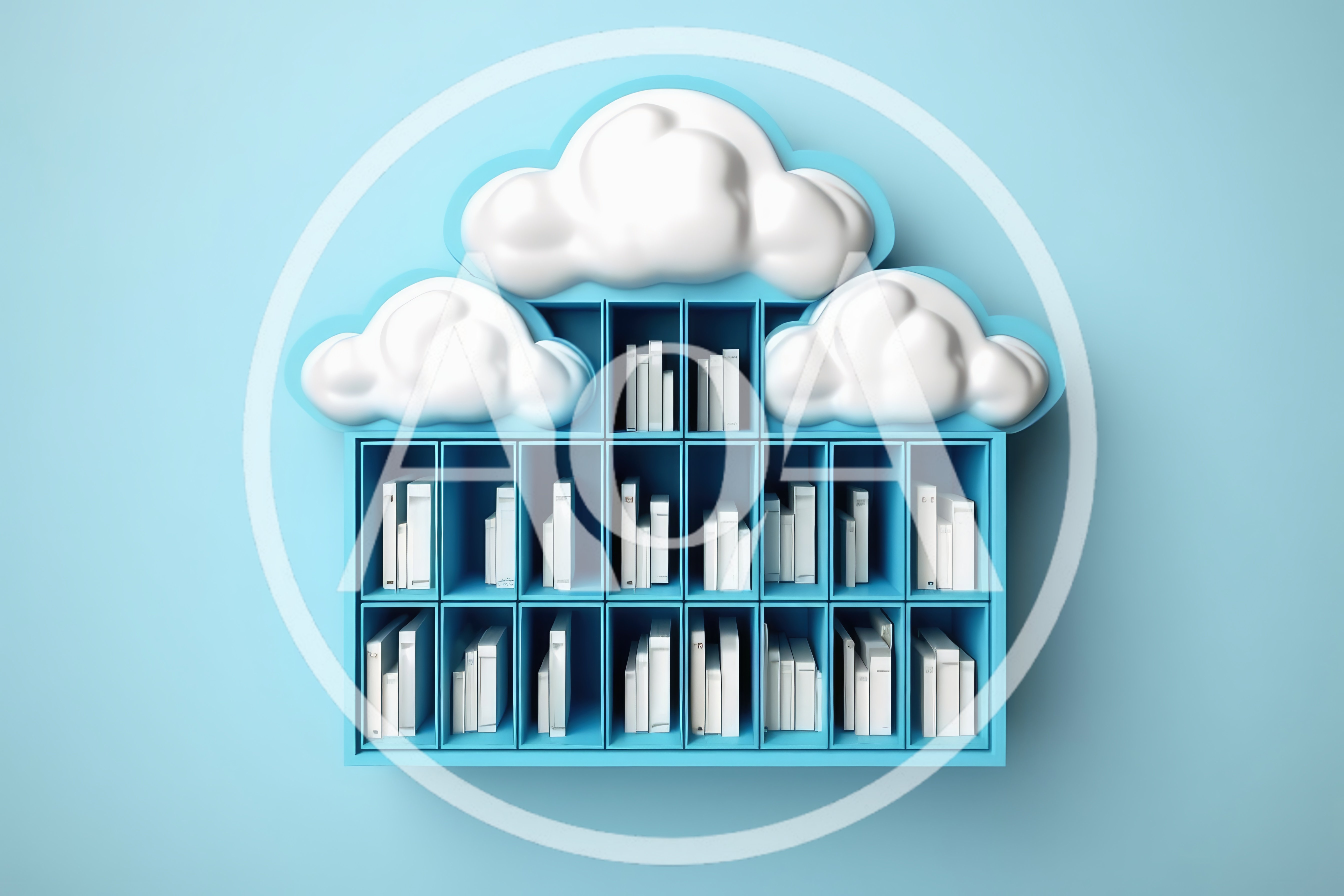 Cloud Shaped Bookshelf With White Books On Blue Wall