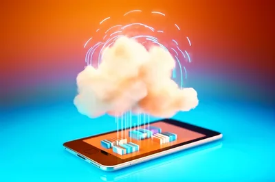 Digital Cloud Computing Concept With Smartphone And Data Servers