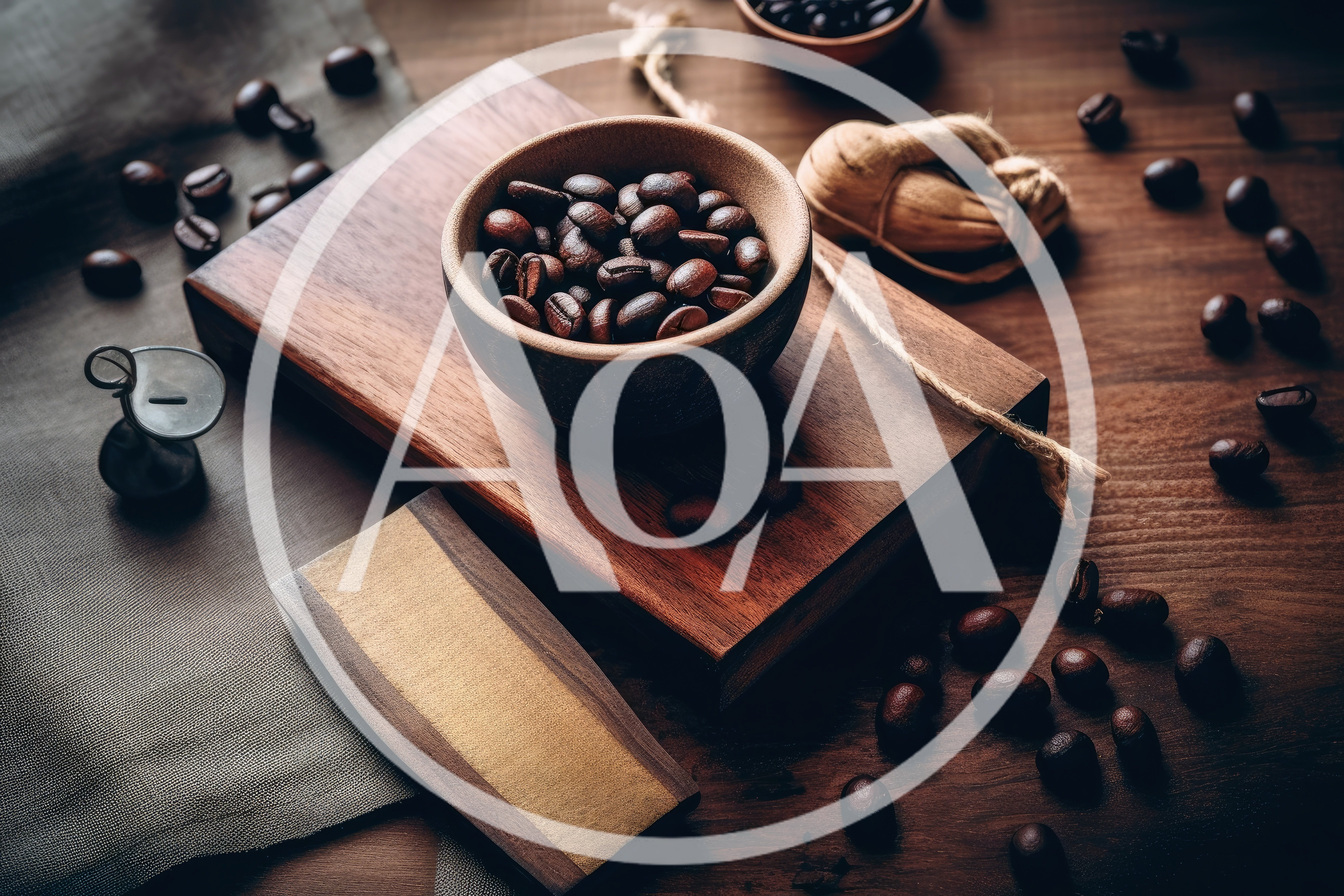 Coffee Beans In A Wooden Bowl On A Table