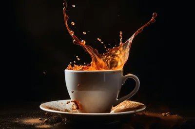 Coffee Splashing Out Of A White Ceramic Cup