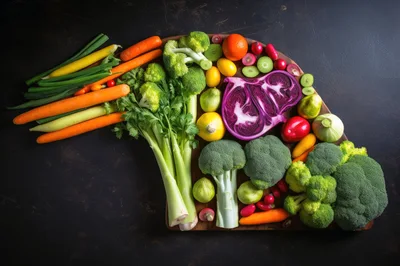 Fresh Assorted Vegetables Arranged on a Wooden Board