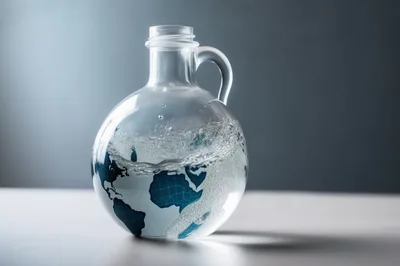 Glass Pitcher Containing A Submerged World Map