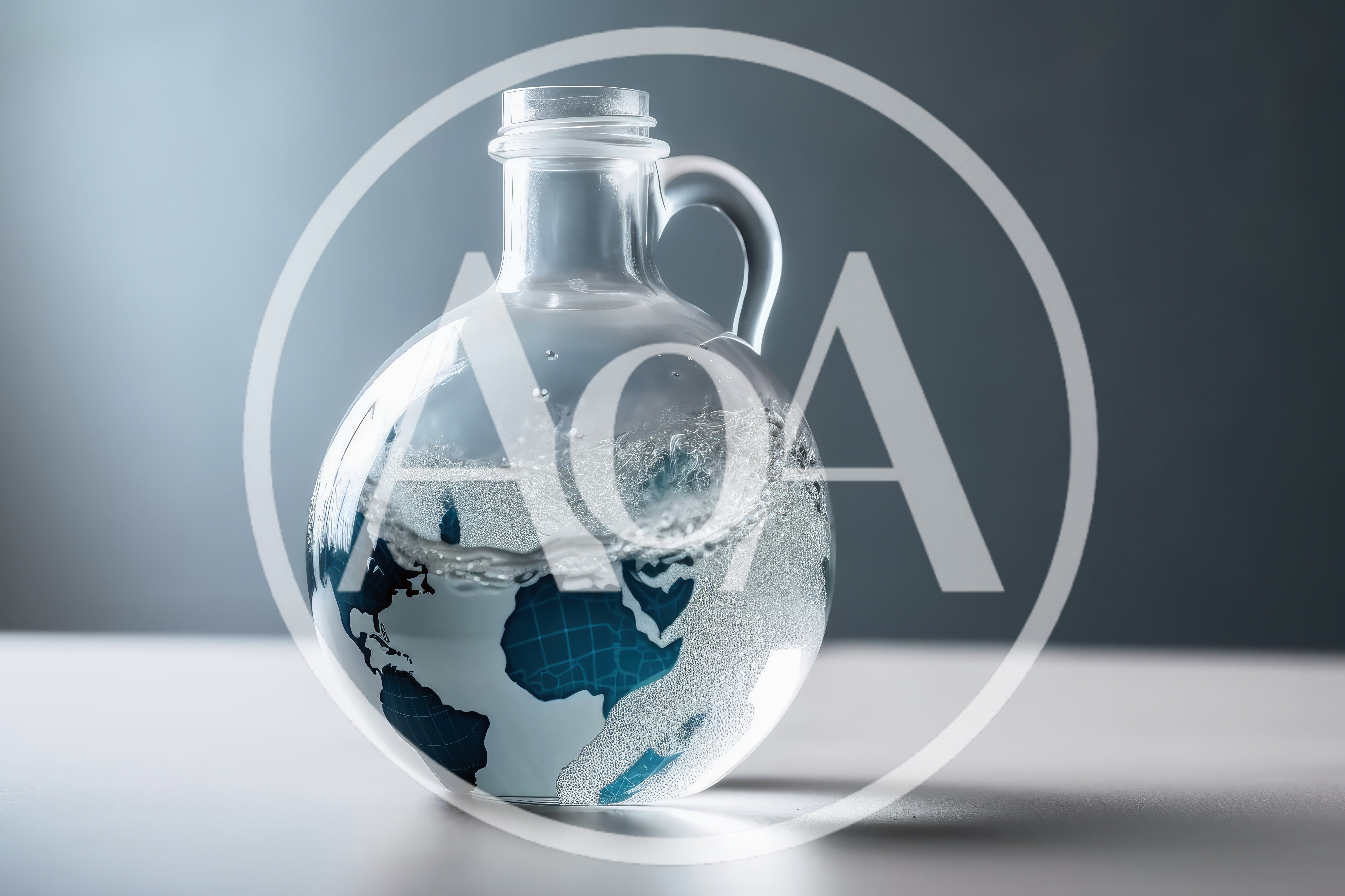 Glass Pitcher Containing A Submerged World Map