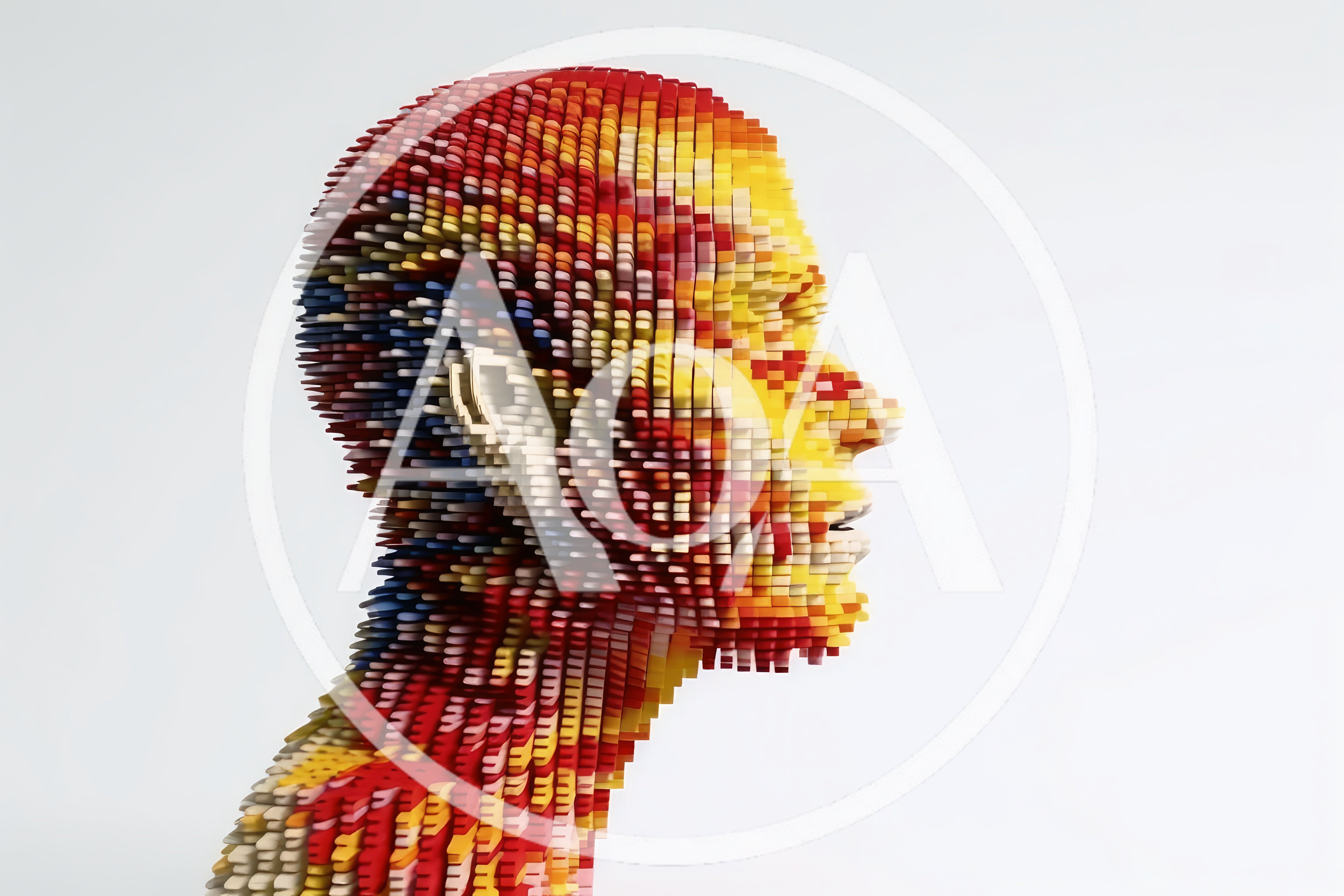 Abstract Human Head Sculpture Made Of Colorful Blocks