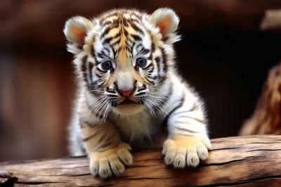 Adorable White Tiger Cub Resting On A Log