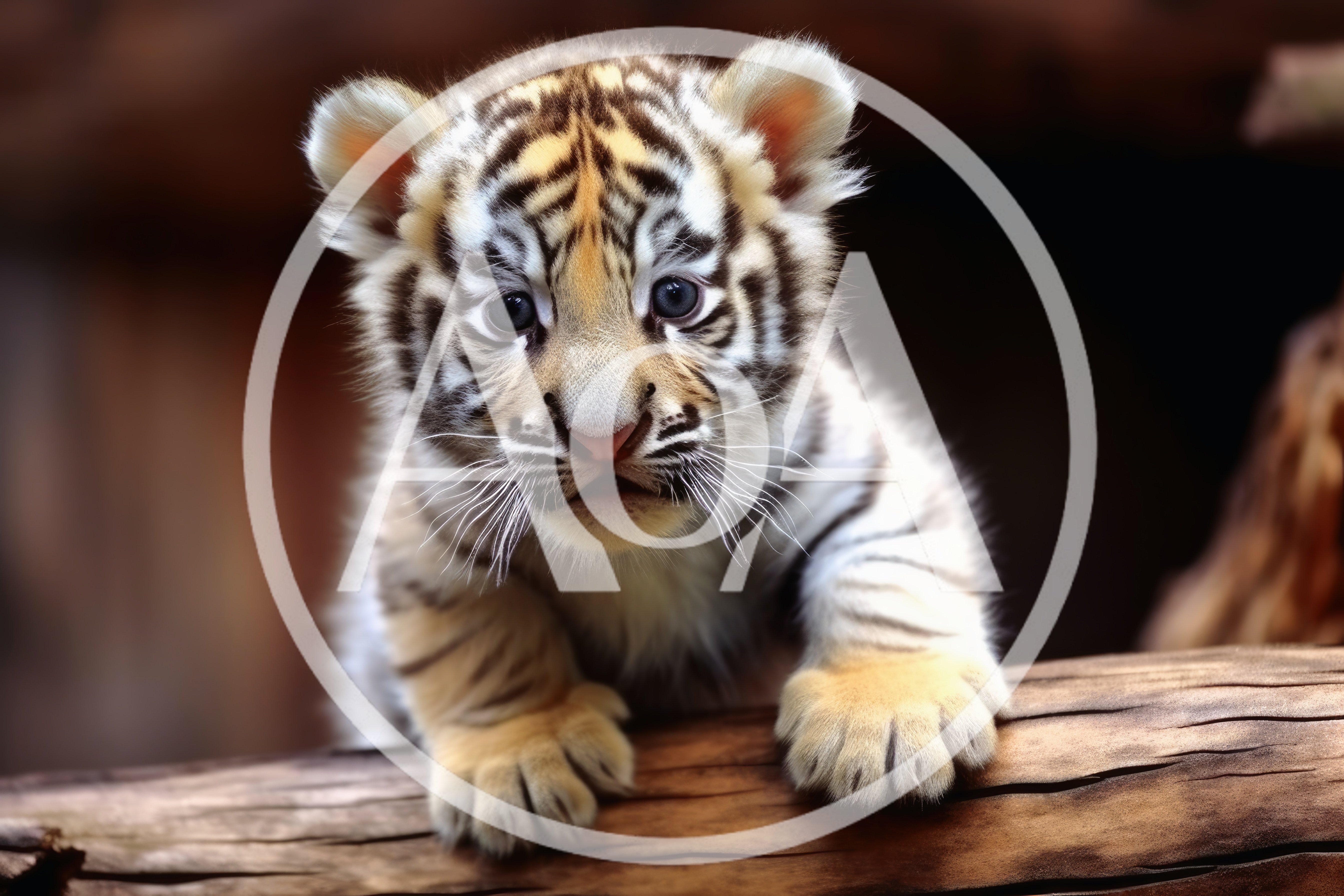 Adorable White Tiger Cub Resting On A Log