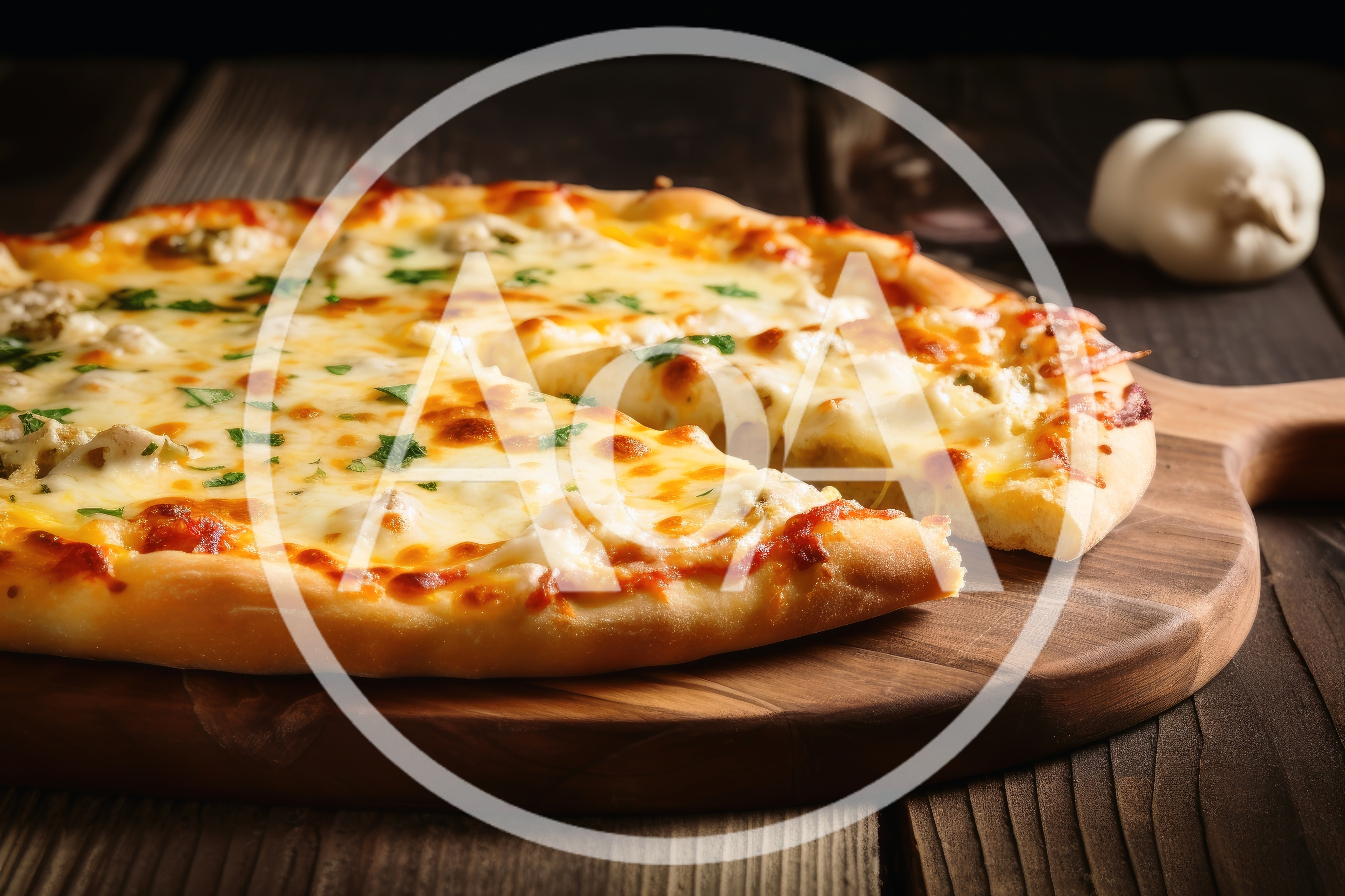 Freshly Baked Cheese Pizza on Wooden Serving Board