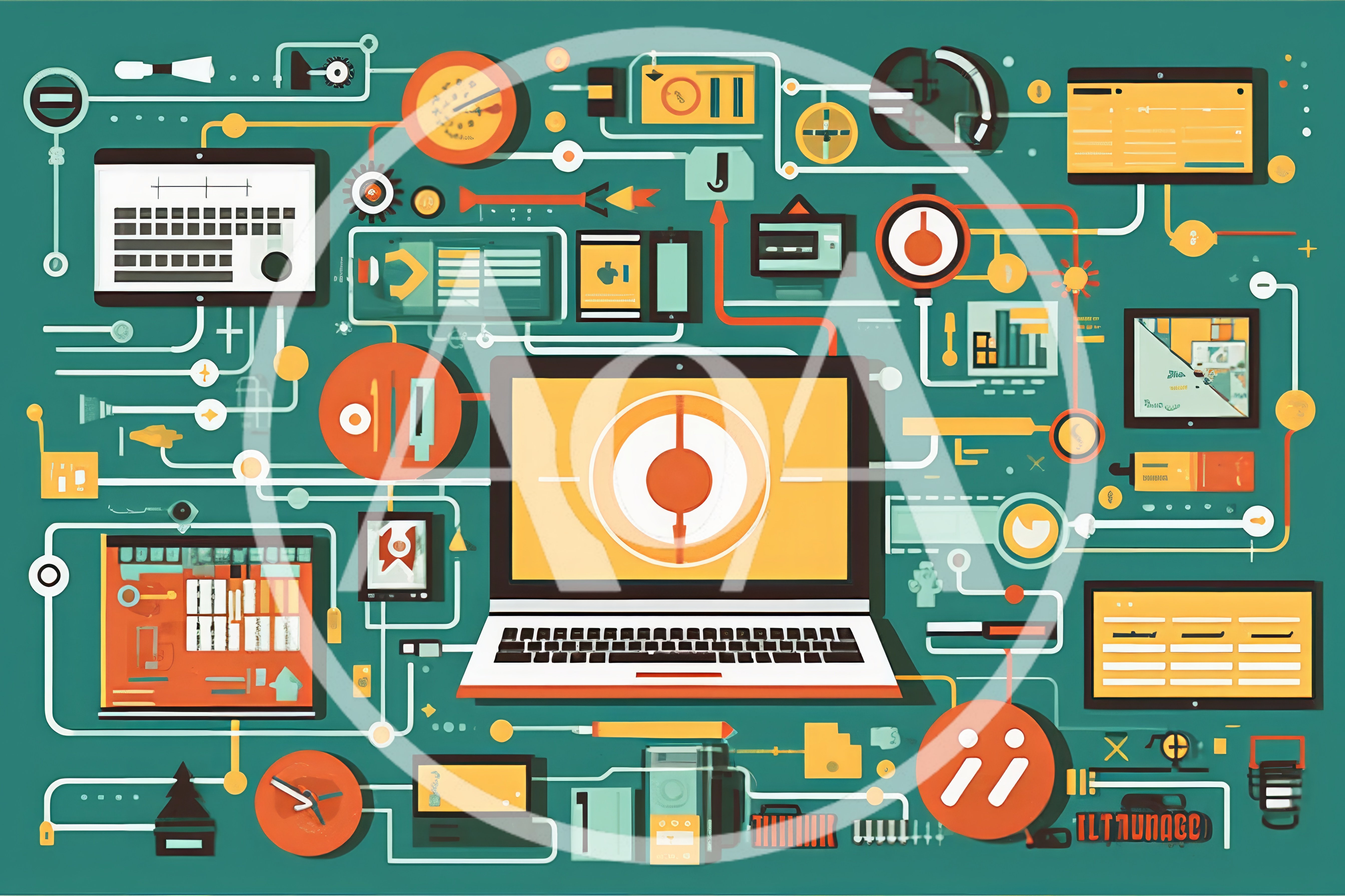 Digital Network Infographic With Laptop And Data Icons