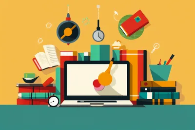 Digital Learning Concept With Laptop And Stacked Books