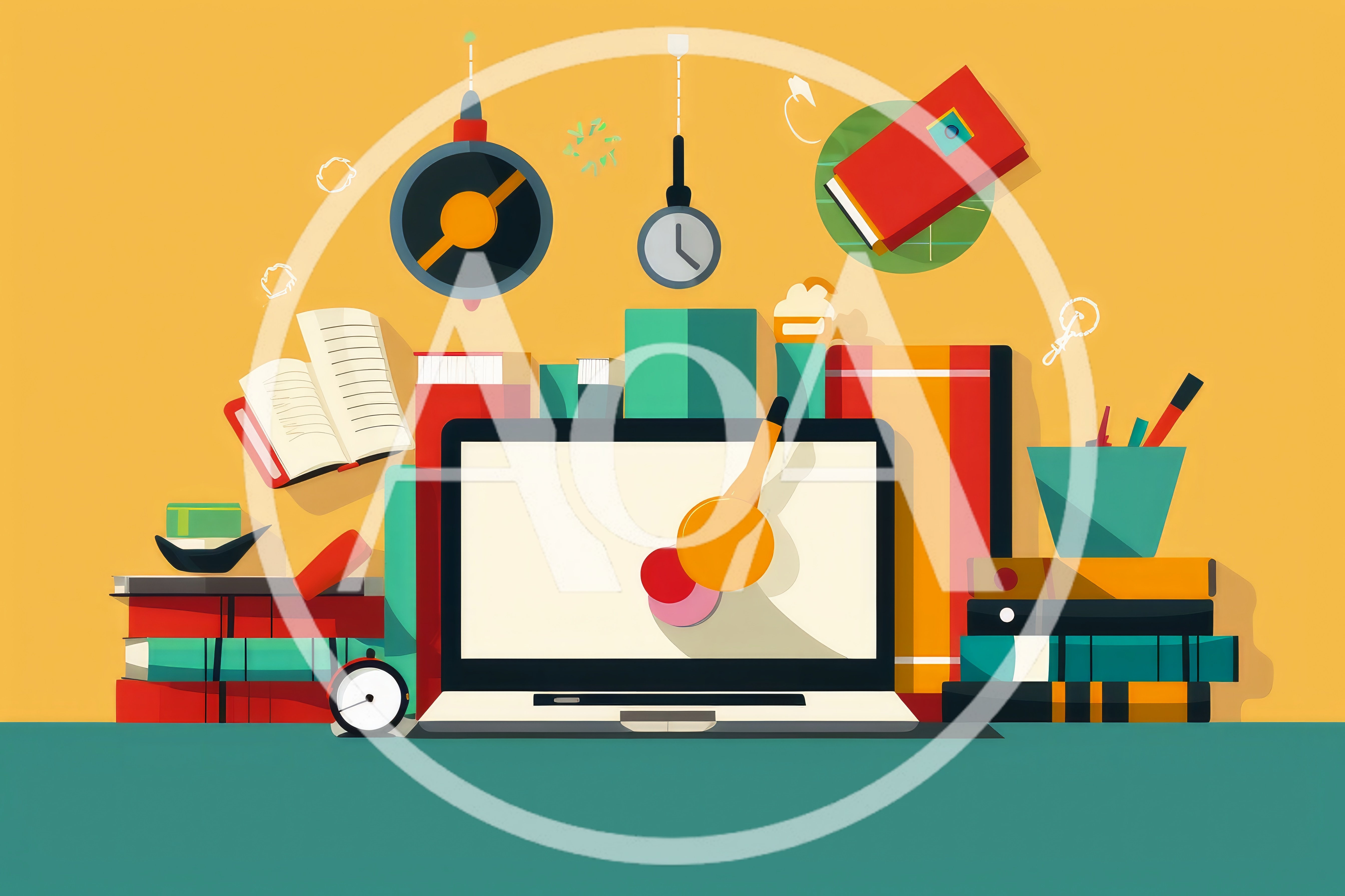 Digital Learning Concept With Laptop And Stacked Books