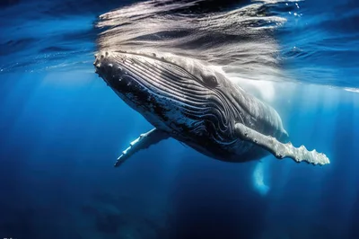 Humpback Whale Swimming Near The Ocean Surface