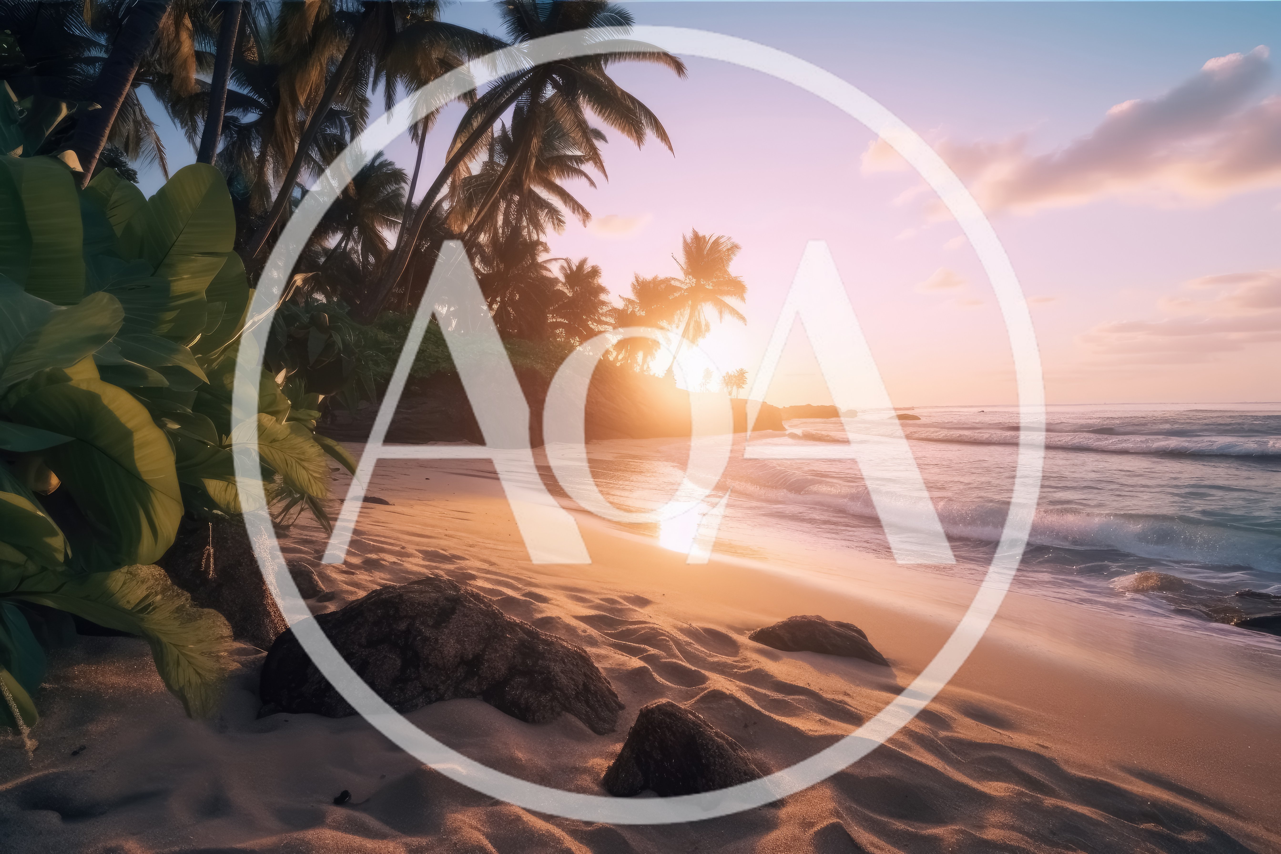 Tropical Beach Sunset With Palm Trees And Waves