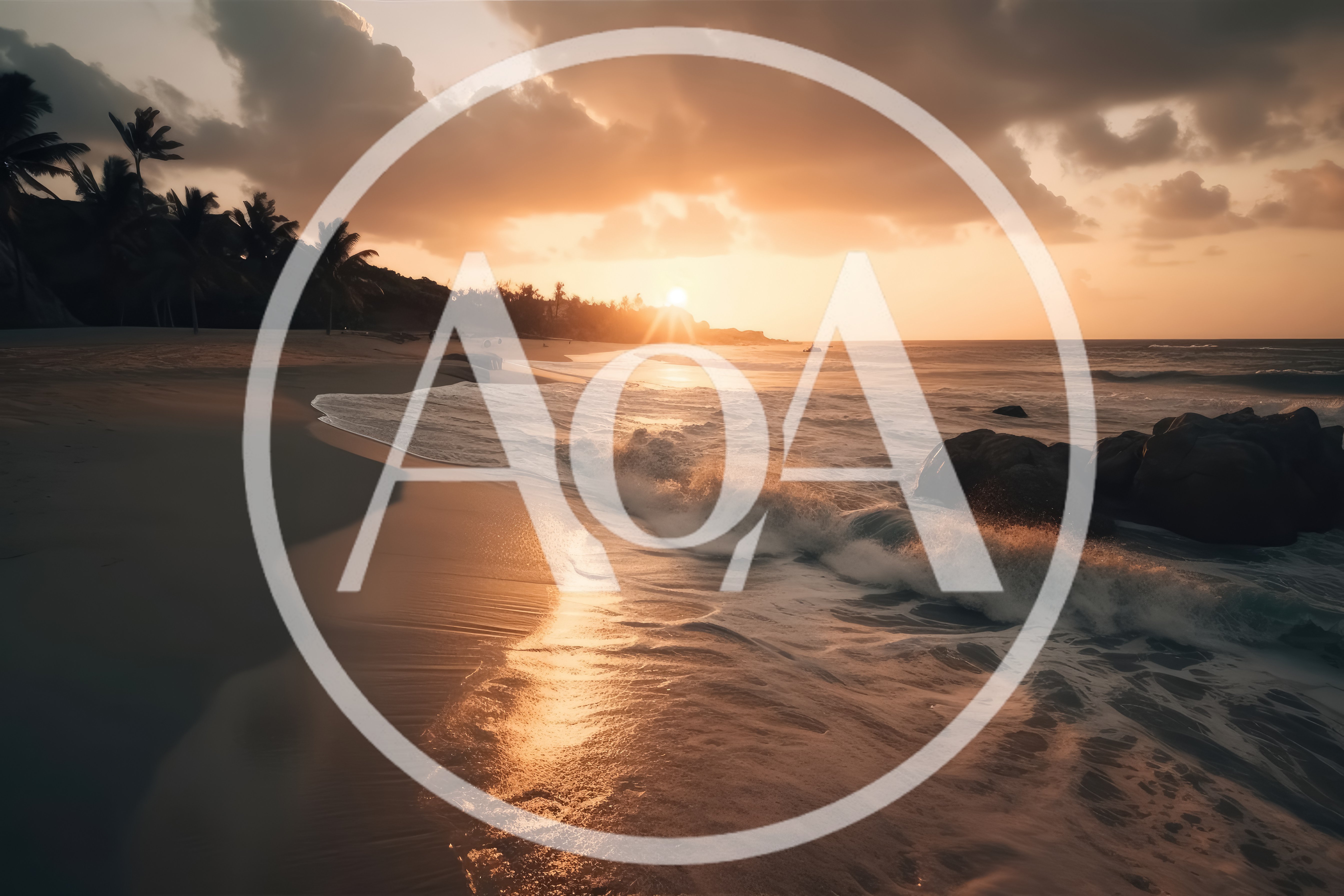 Golden Sunset Over Tropical Beach With Crashing Waves