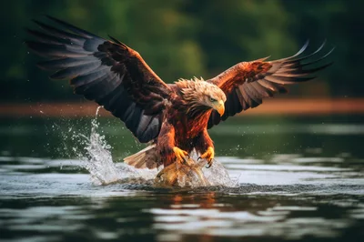 White-Tailed Eagle Catching Fish From Water Surface