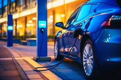 Electric Vehicle Charging At A Modern Urban Station