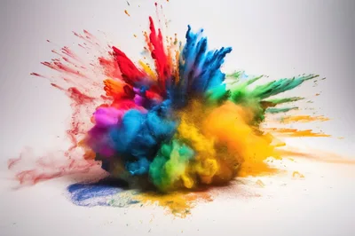 Vibrant Multi-Colored Powder Explosion Against White Background