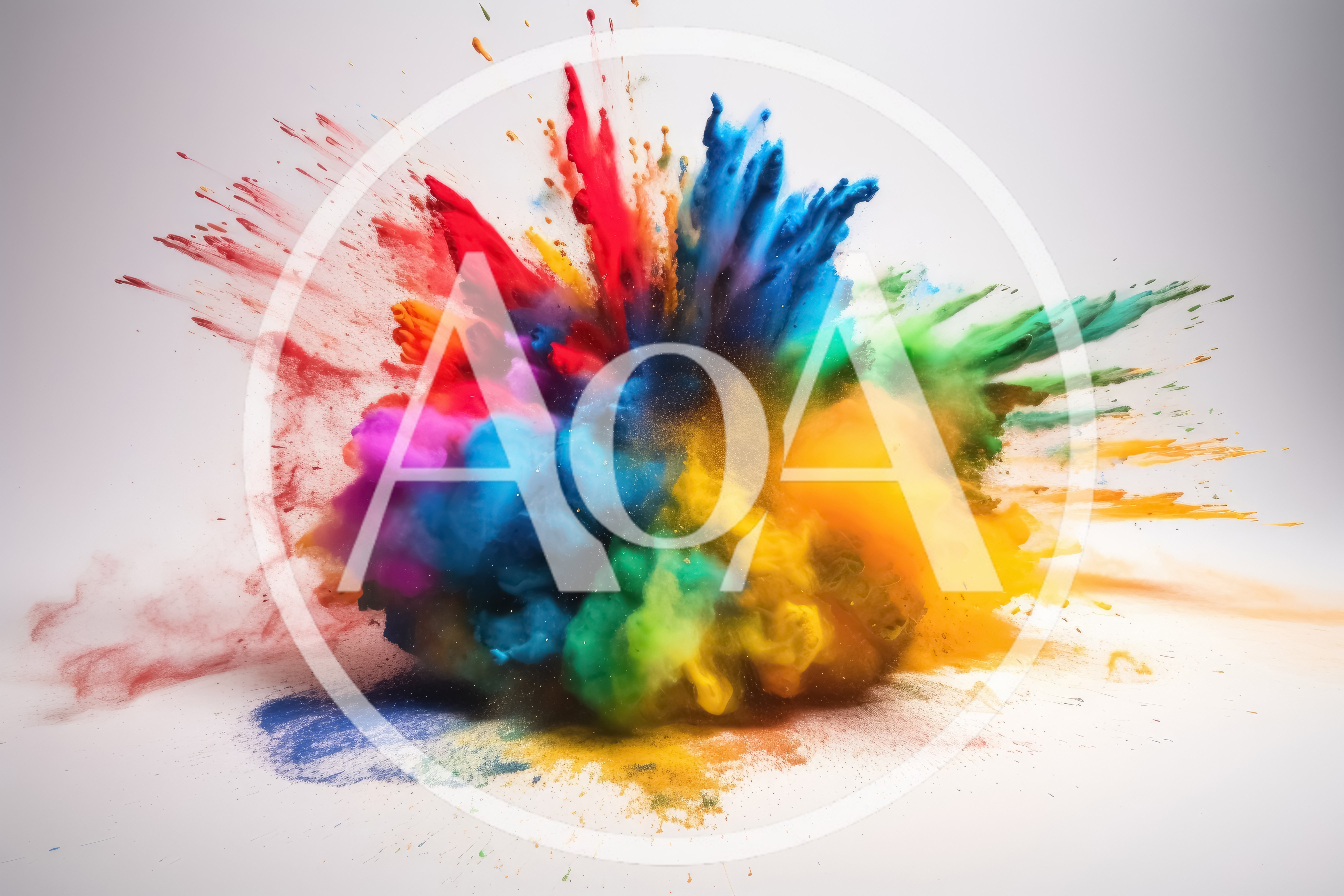 Vibrant Multi-Colored Powder Explosion Against White Background