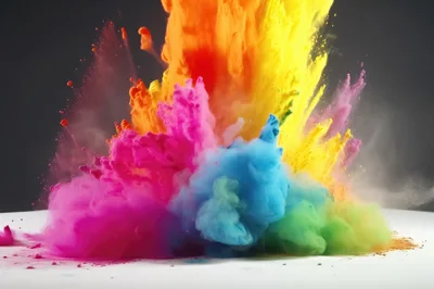 Vibrant Multi-Colored Powder Explosion Against Dark Background