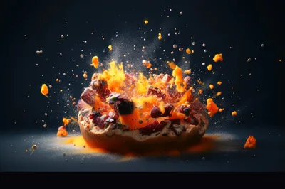 Exploding Food Dish With Vibrant Spices And Ingredients