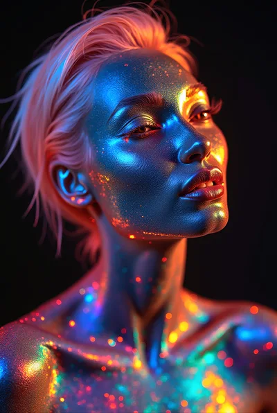 Portrait Of A Woman With Neon Metallic Skin
