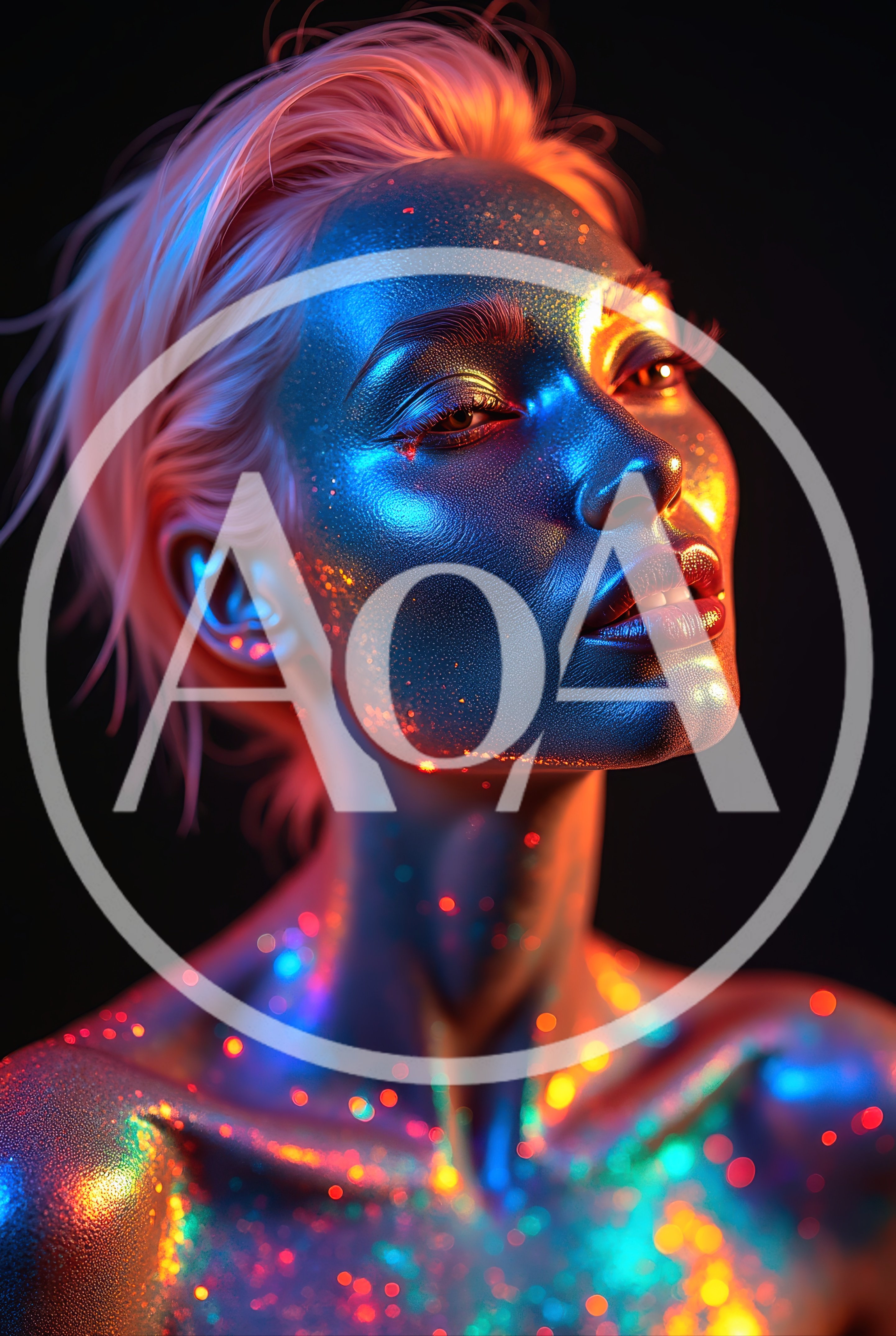Portrait Of A Woman With Neon Metallic Skin