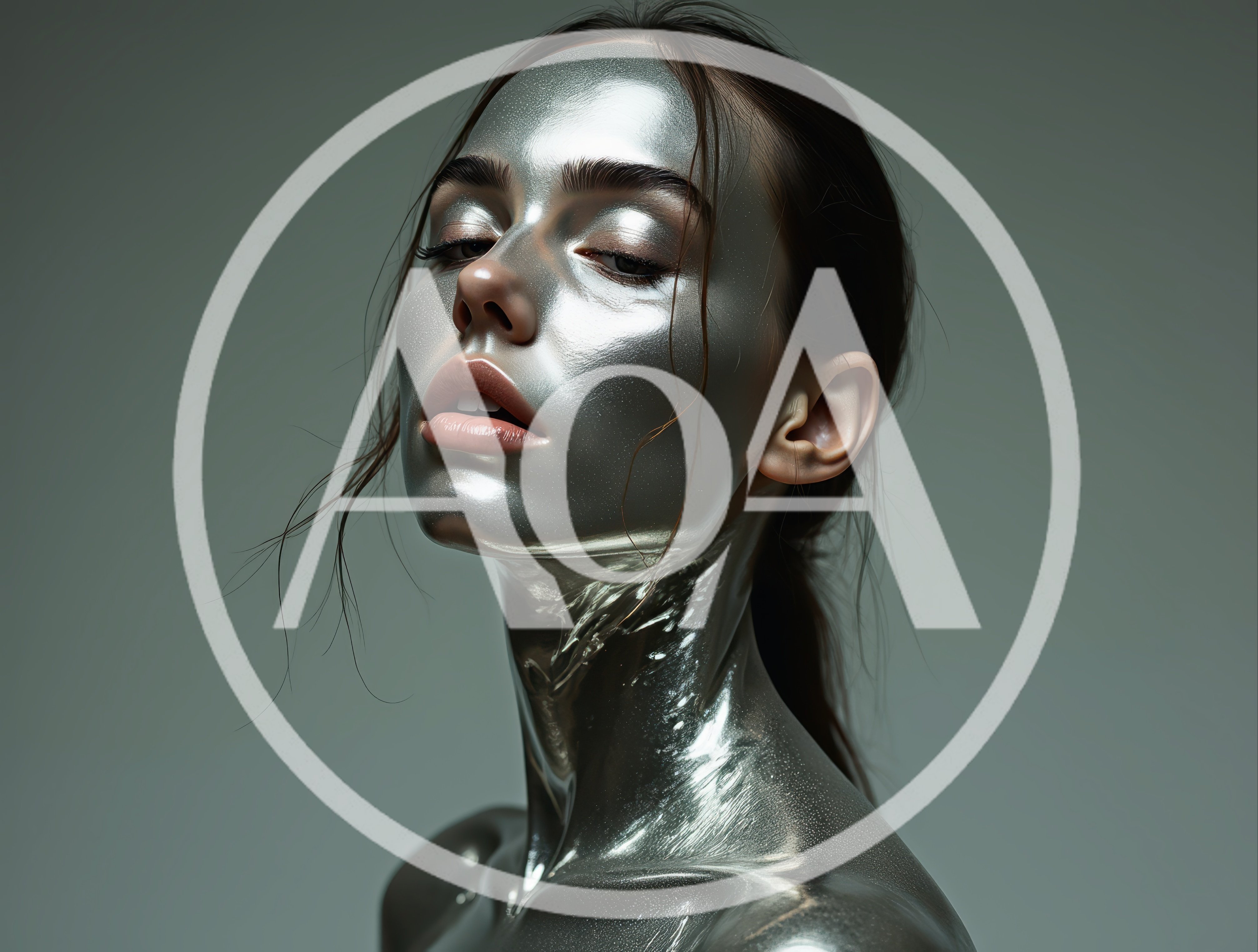 Portrait Of A Woman With Metallic Silver Skin