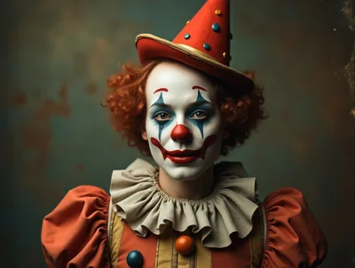 Portrait Of A Professional Clown In Vintage Costume