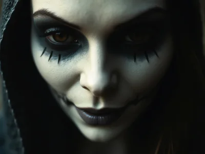 Close Up Portrait Of A Woman With Gothic Makeup