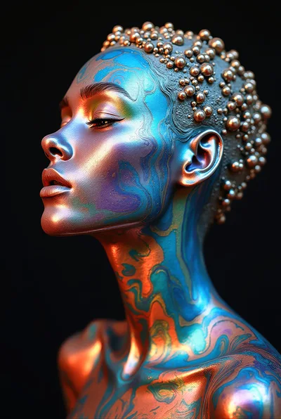 Abstract Portrait Of A Woman With Metallic Iridescent Skin