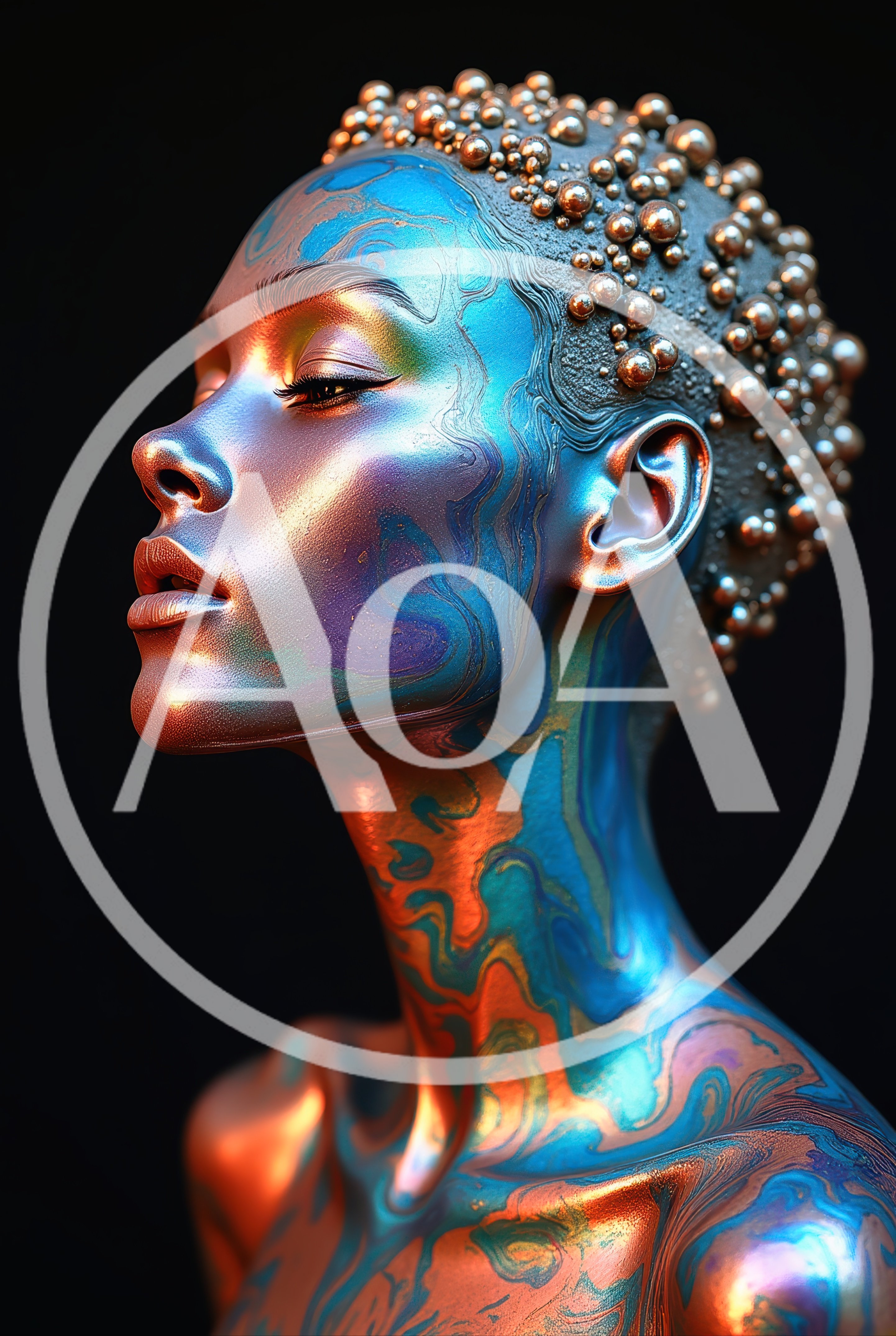 Abstract Portrait Of A Woman With Metallic Iridescent Skin
