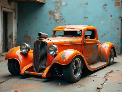 Vintage Orange Hot Rod Car Parked Outdoors