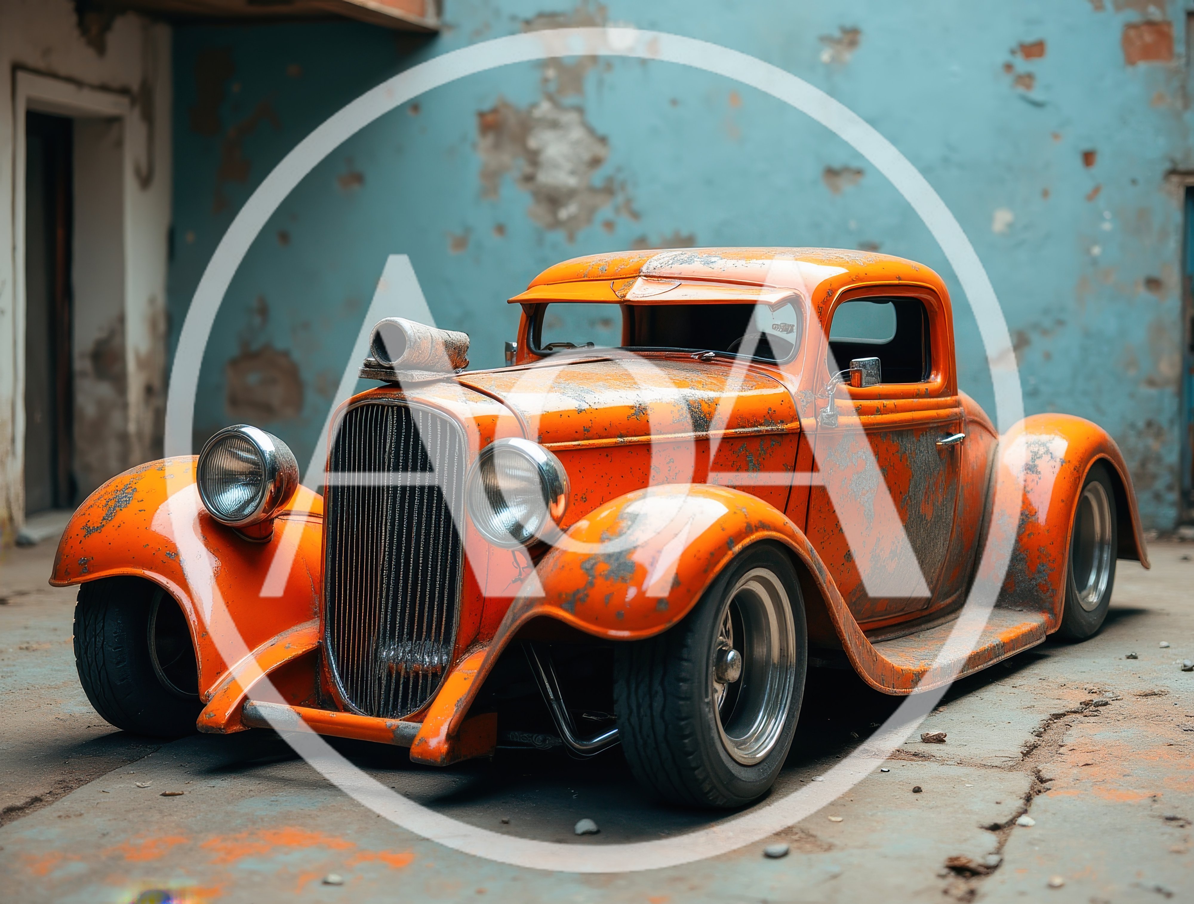 Vintage Orange Hot Rod Car Parked Outdoors