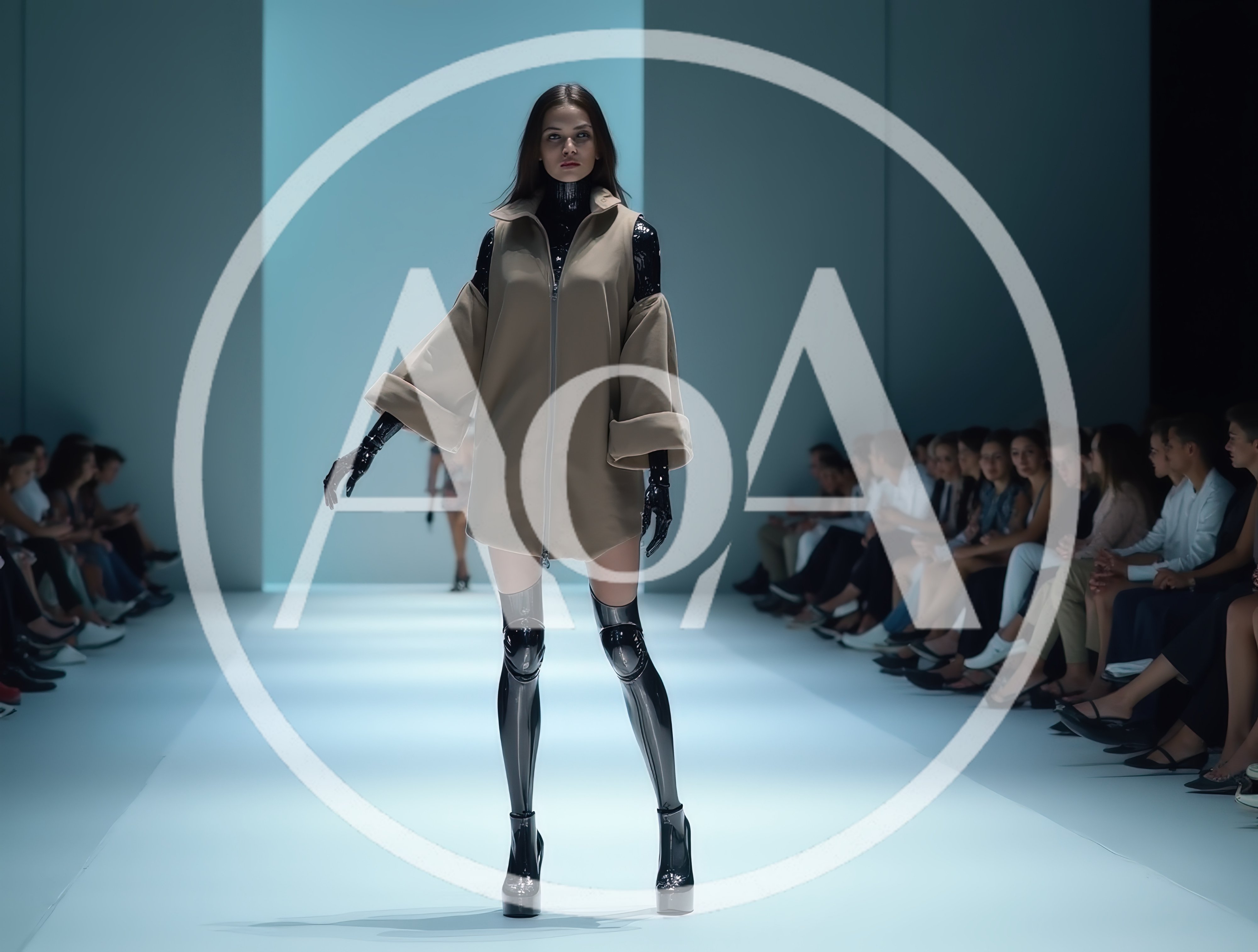 Futuristic Fashion Model Walking On A Runway