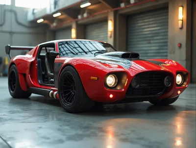 Custom Red Sports Car In Industrial Garage