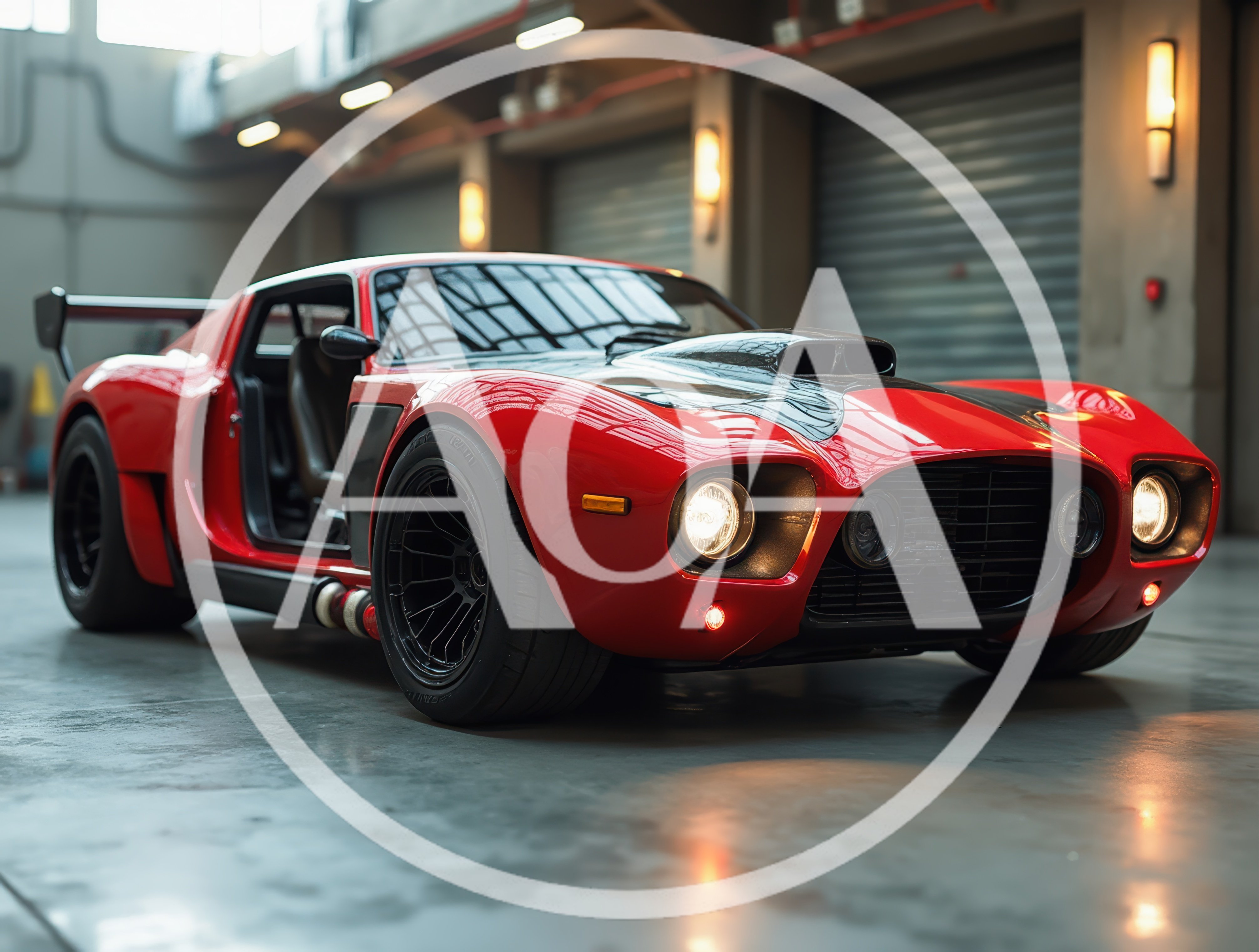 Custom Red Sports Car In Industrial Garage