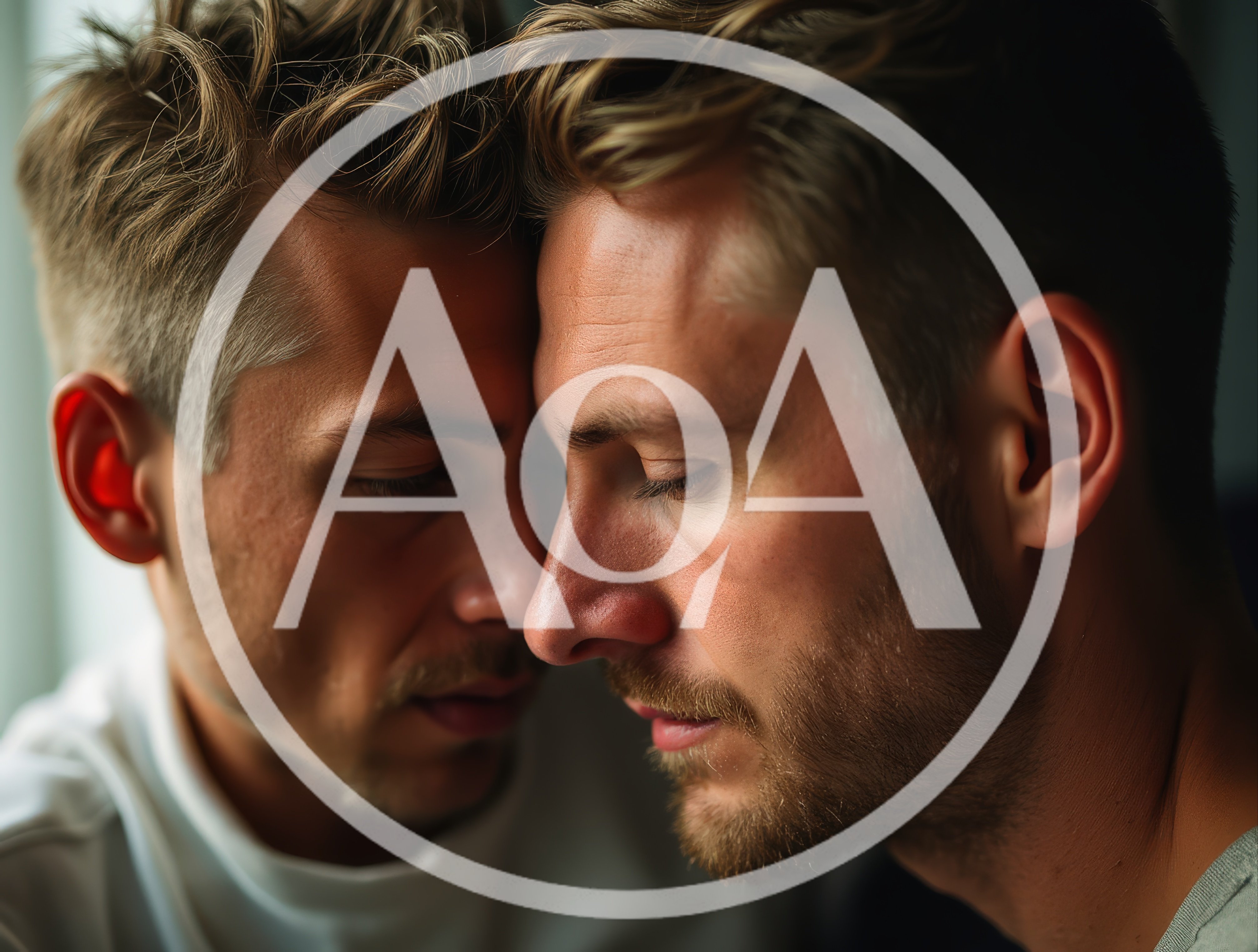 Two Men Leaning Foreheads Together In Intimate Moment