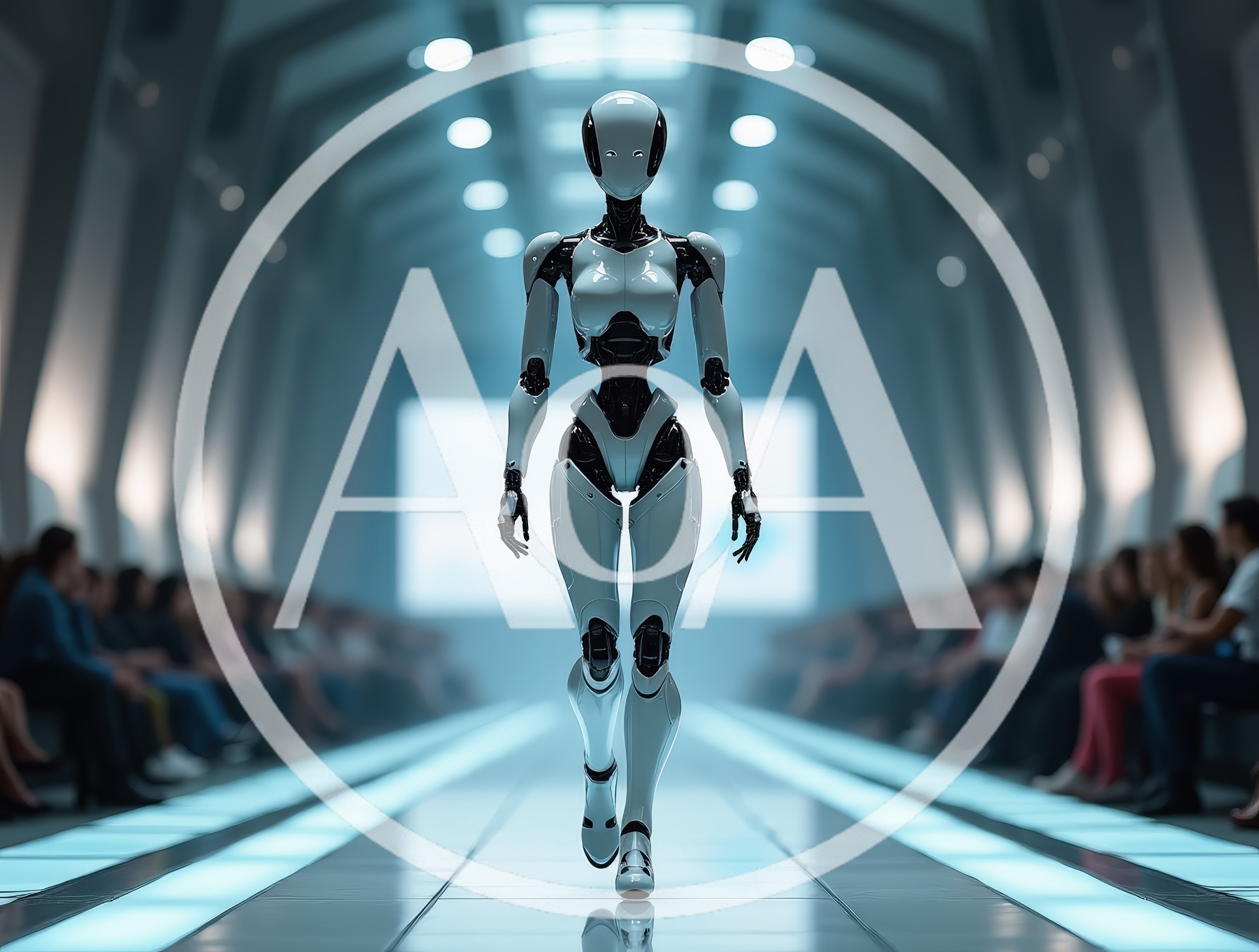 Futuristic Humanoid Robot Walking Down A Fashion Runway