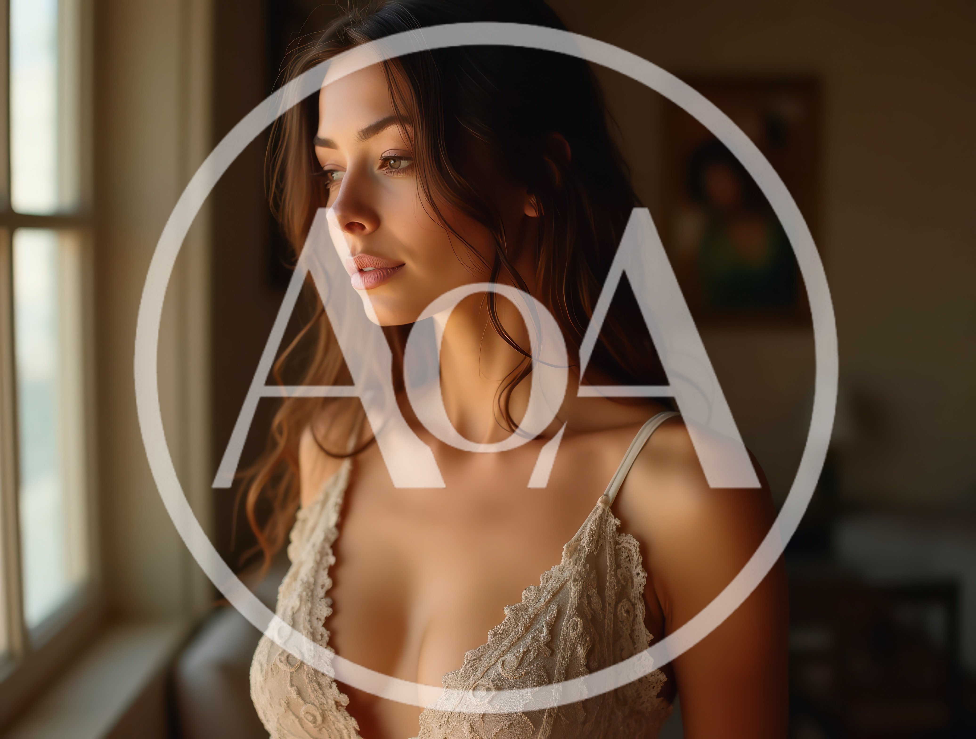 Young Woman Looking Out A Window In Lingerie