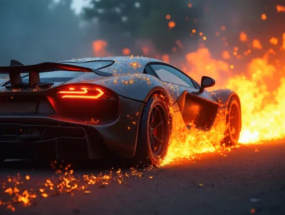 Supercar Drifting Through Flames On Asphalt Road