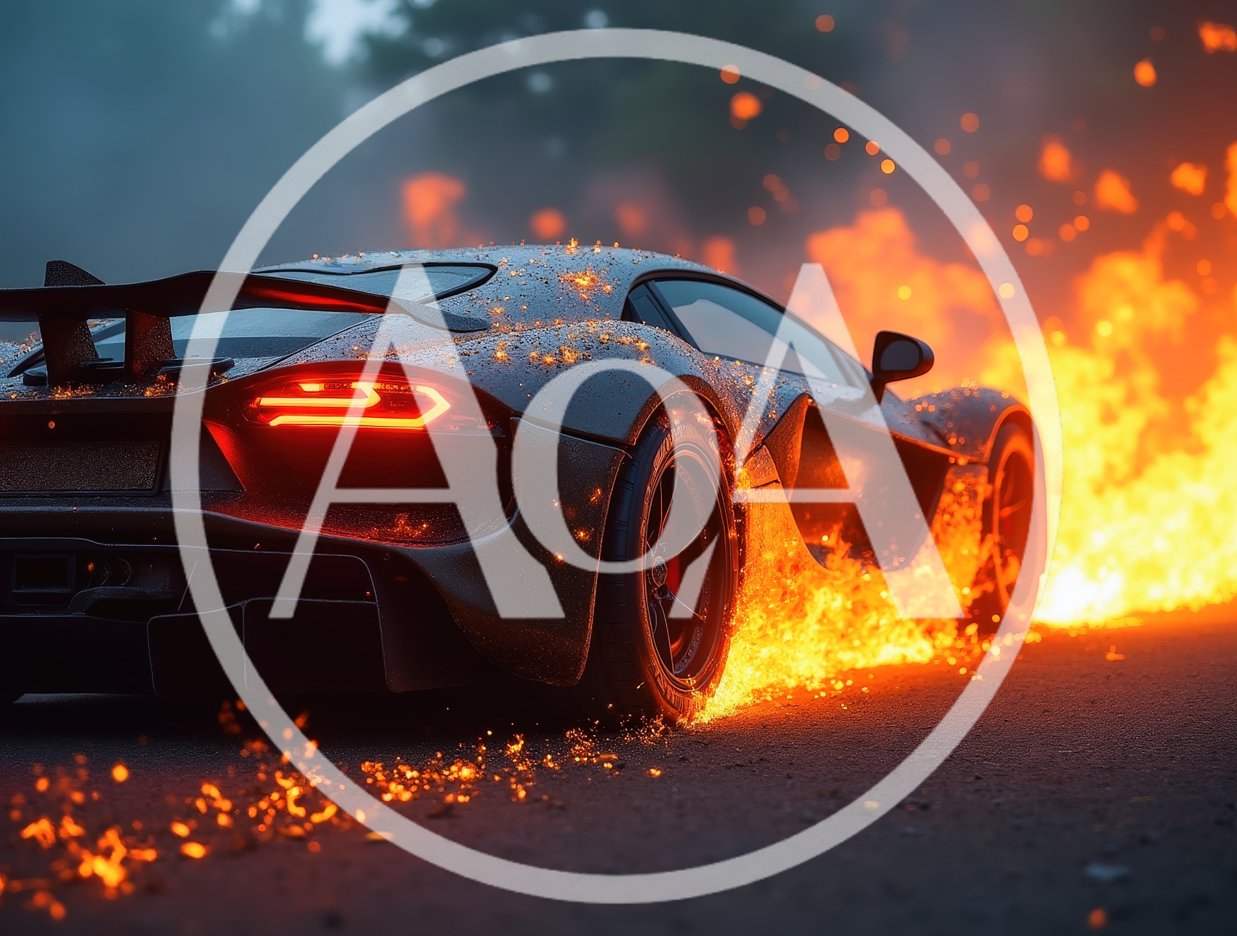 Supercar Drifting Through Flames On Asphalt Road